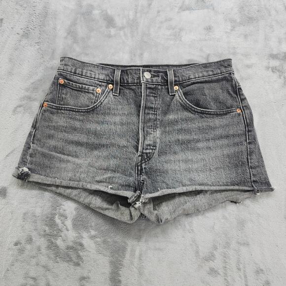 Levi's Shorts Womens W30 Faded Black Gray 501 High Rise Cut Off Button Fly - Picture 1 of 13